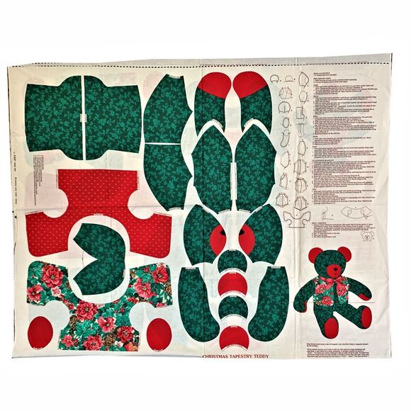 Cut Sew Soft Sculpture Bear Fabric Panel Tapestry Holiday Christmas Crafts Vtg - Picture 2 of 4